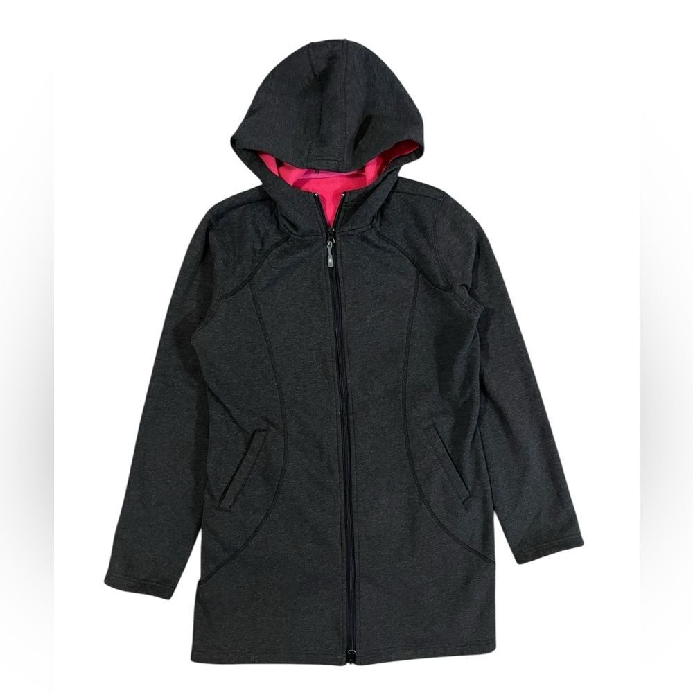 Athleta Redwood Long Full Zip Hooded Jacket Fleece Lined Gray Womens No Size